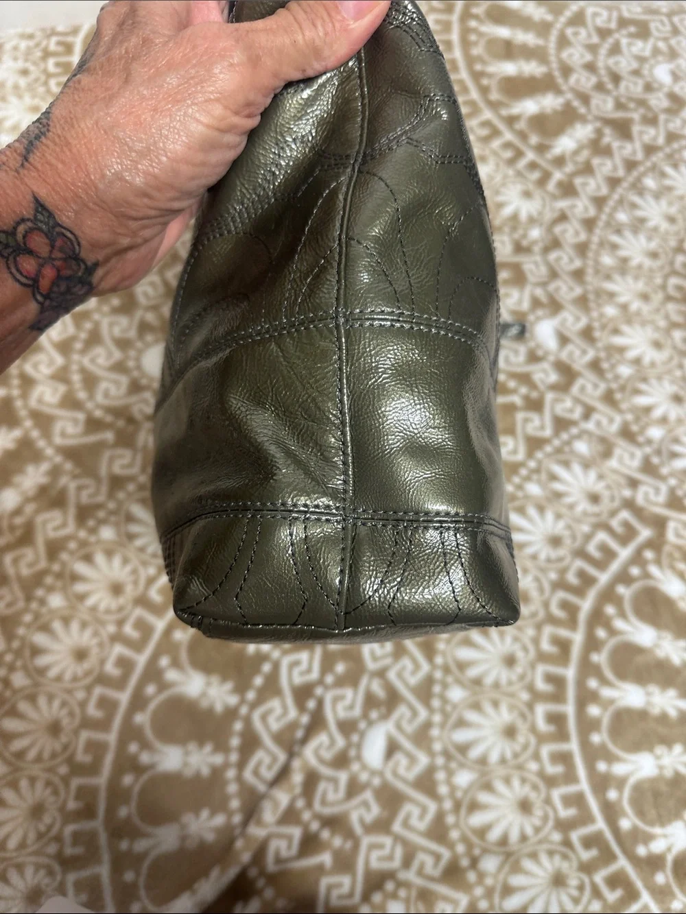 COACH Olive Leather Tote with Signature Charm